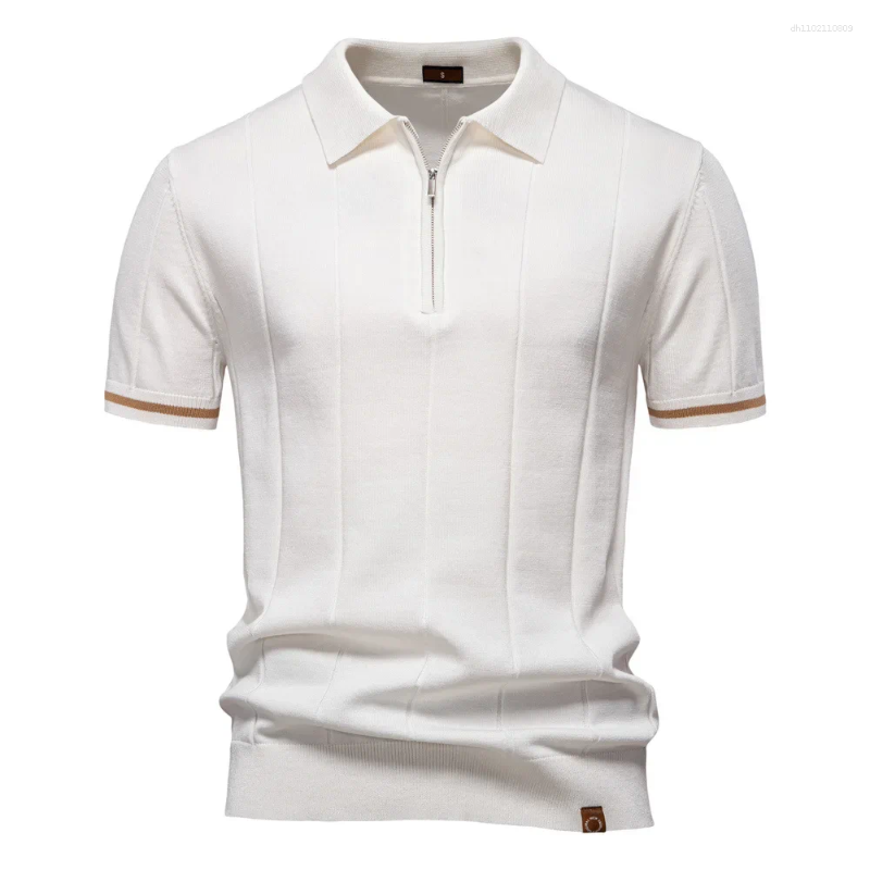 Men's Polos Summer Mens Knit T-shirt High-quality Fashion Lapel Half Zip Polo Shirt Solid Color British Short-sleeved Sweaters Men Clothing