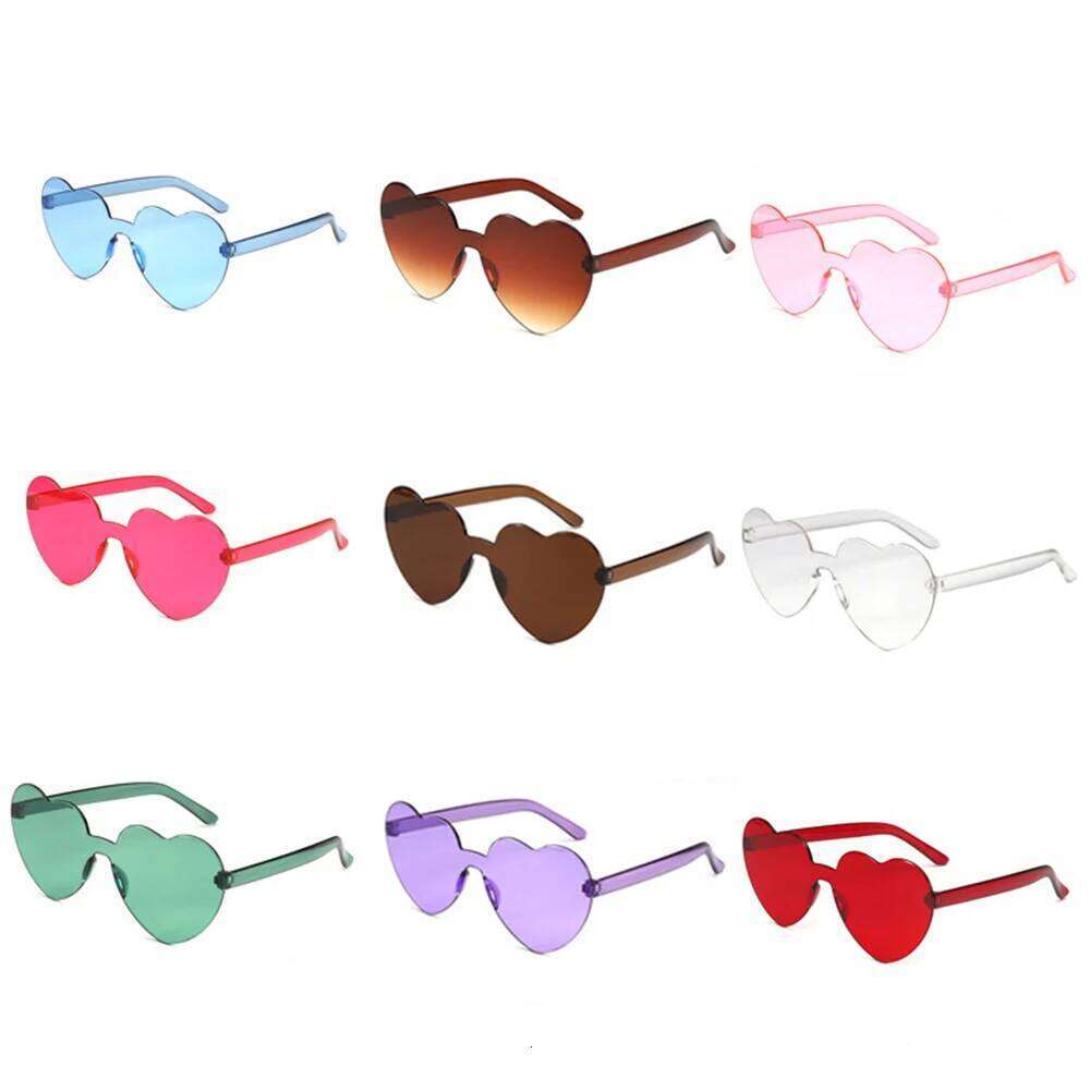 Love Heart Shape Sunglasses Women Rimless Frame Tint Clear Lens Colorful Sun Glasses Female Red Pink Yellow Shades Travel H260130