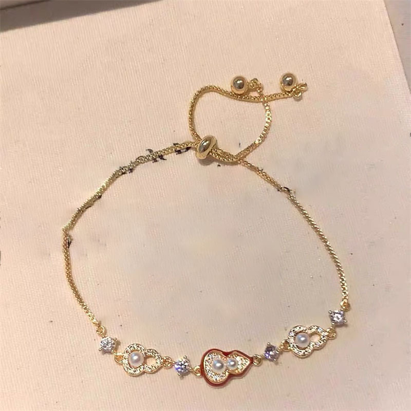 18K Real Gold Plated Zircon Pearl Gourd New Chinese Style Retro Bracelet Light Luxury High-End Jewelry