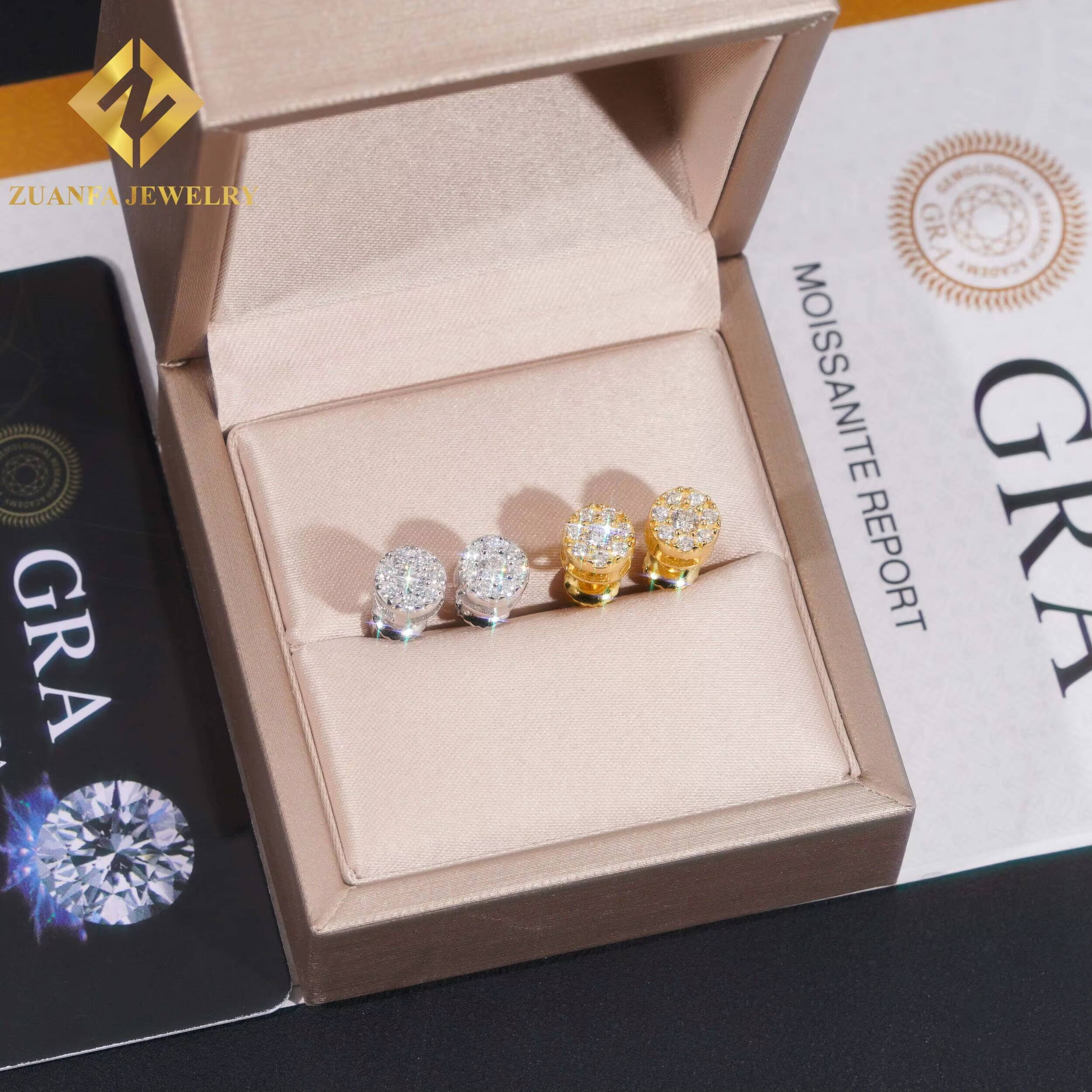 VVS Moissanite 925 Silver Stud Earring Fashion Hip Hop Diamond Jewelry 68 mm Round Shape Earring Unisex