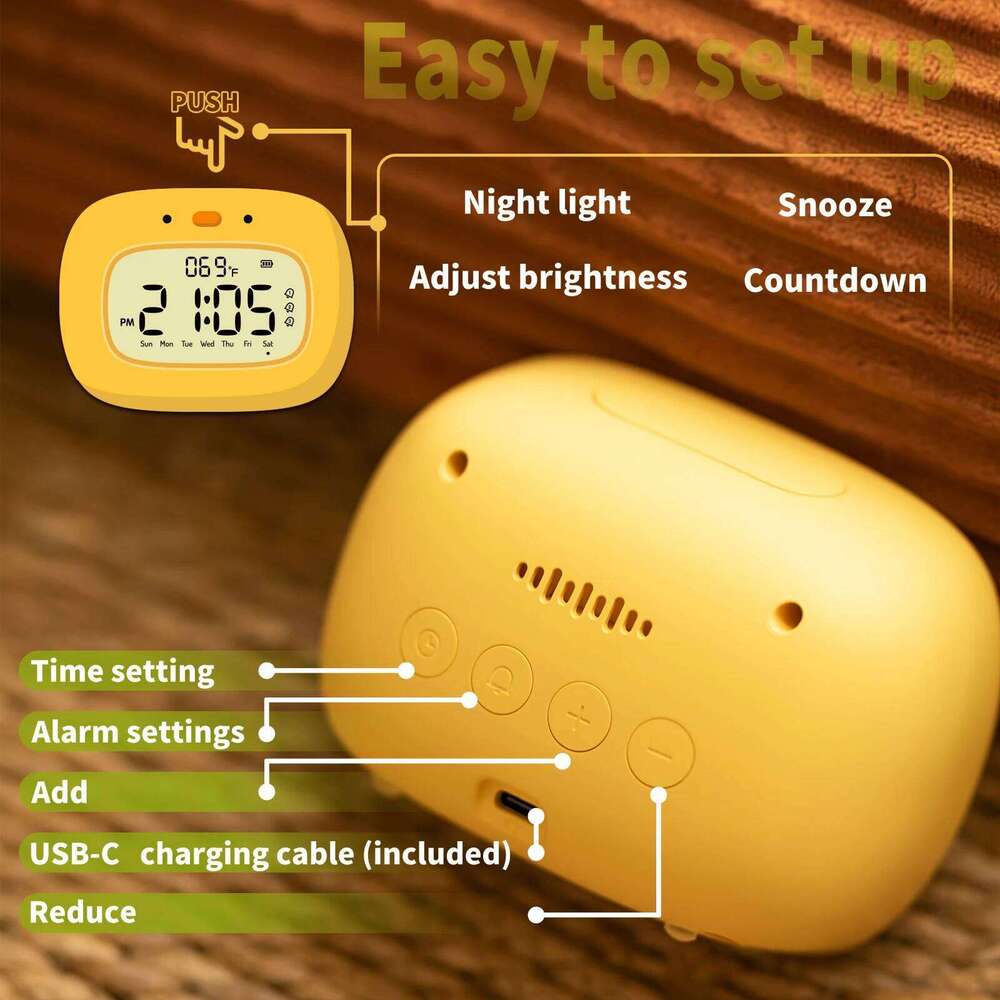 Digital Table Cute Duck Design Quartz ABS Timer Alarm Clock With Night Light Bedroom Decor Warm White Emission Room W260130
