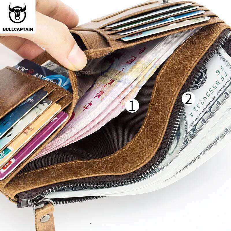 BULLCAPTAIN Authentic Leather Men's Purse Small Retro Brand High RFID New Short Wallet Z260130