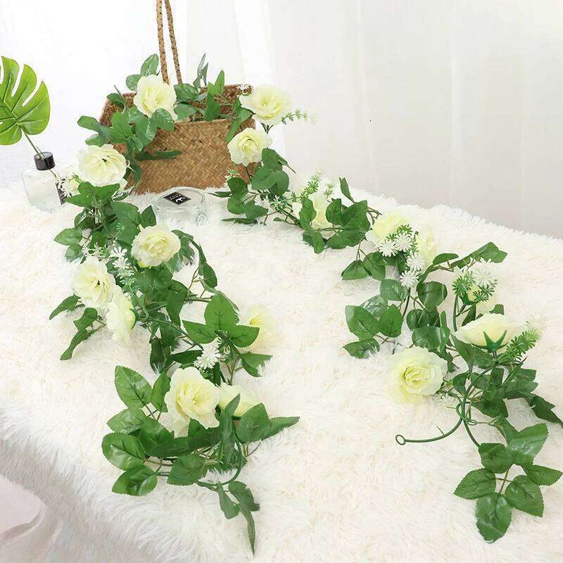 Artificial Rose Vine Hanging Flowers for Wall Christmas Rattan Fake Plants Leaves Garland Romantic Wedding Home Decoration W260130