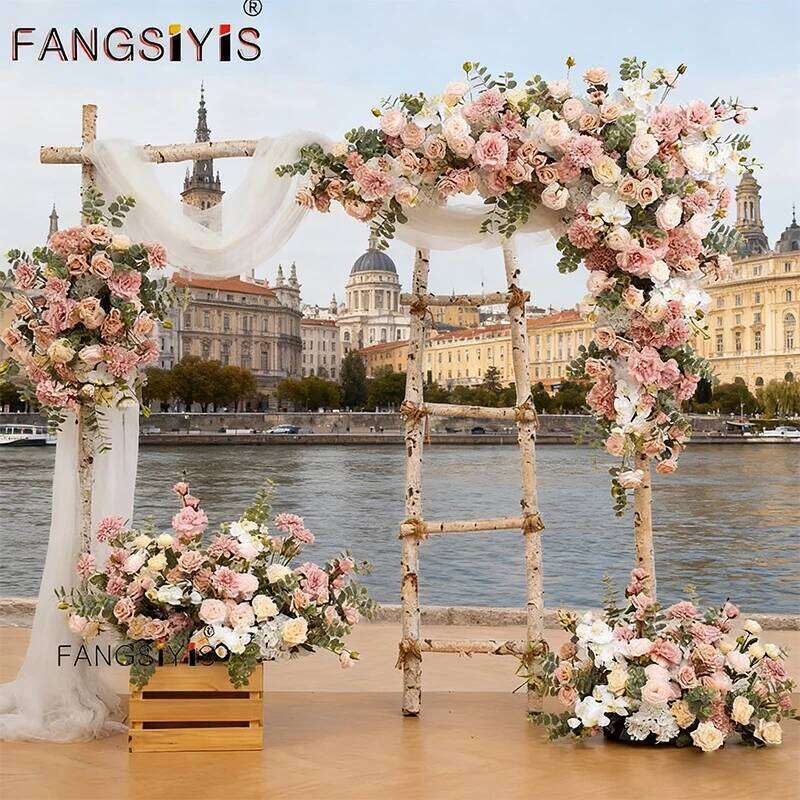 Pink Rose Delphinium green Leaf Artificial Hang Corner Flower Wedding Road Lead Floor Floral Arrangements Event Backdrop Decor W260130