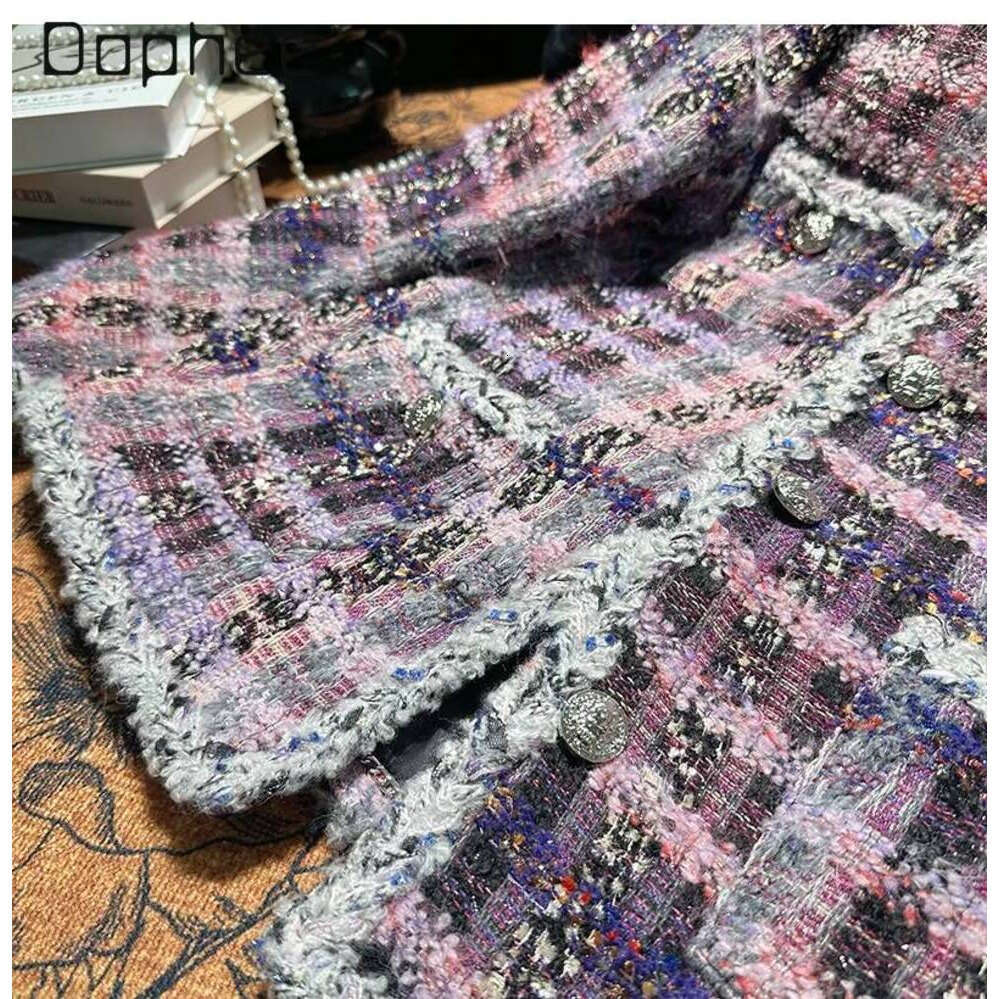 ZHE HAN Korean Ins Trend Single-Breasted Shiny Woolen Loose Short For Women French Style Elegant Socialite Plaid Tweed Coat Female