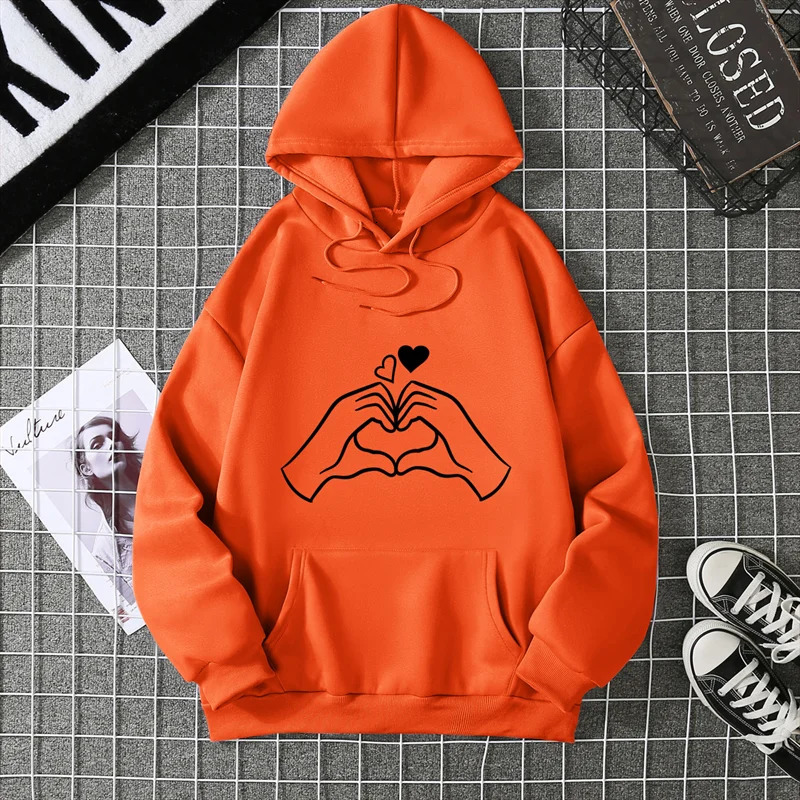Autumn Hoodie Womens Casual Hooded Sweatshirt Creative Matching Streetwear Heart Pattern Monogram 260127