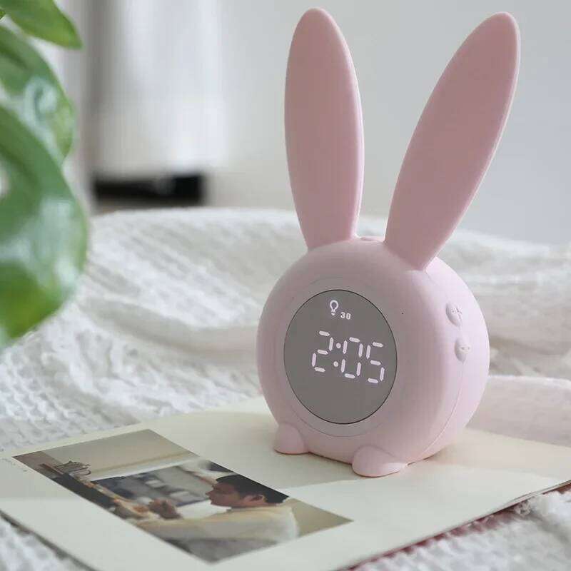 Cartoon Cute Rabbit Timer Intelligent Sensor LED Night Light Charging Student Silent Alarm Clock W260130