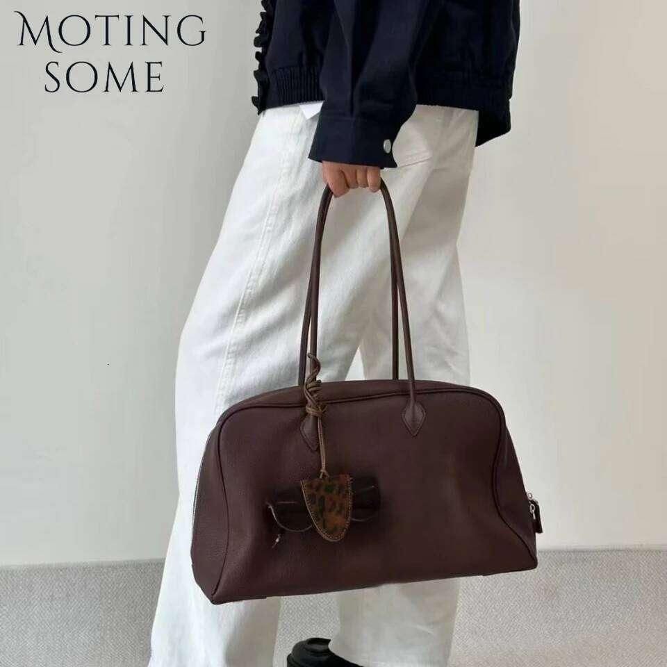 Motingsome First Layer Handbag for Women Togo Cowhide Niche Design Pillow Shoulder Bowling Bag Gunderarm Armpit Bags Boston