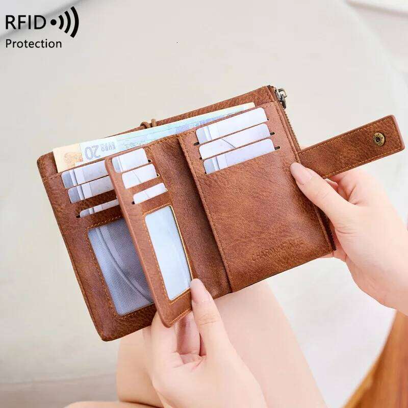 New RFID Women's Wallet Multi-functional Three-fold Short Wallets Retro Large-capacity Coin Purse Z260130