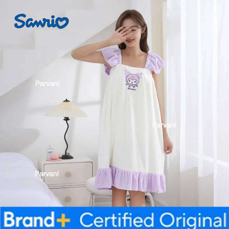 Sanrio Cartoon Girls Kuromi Bath Skirt Autumn Winter New Kawaii Home Clothes Absorb Water Bathrobe Princess Coral Fleece H2601301