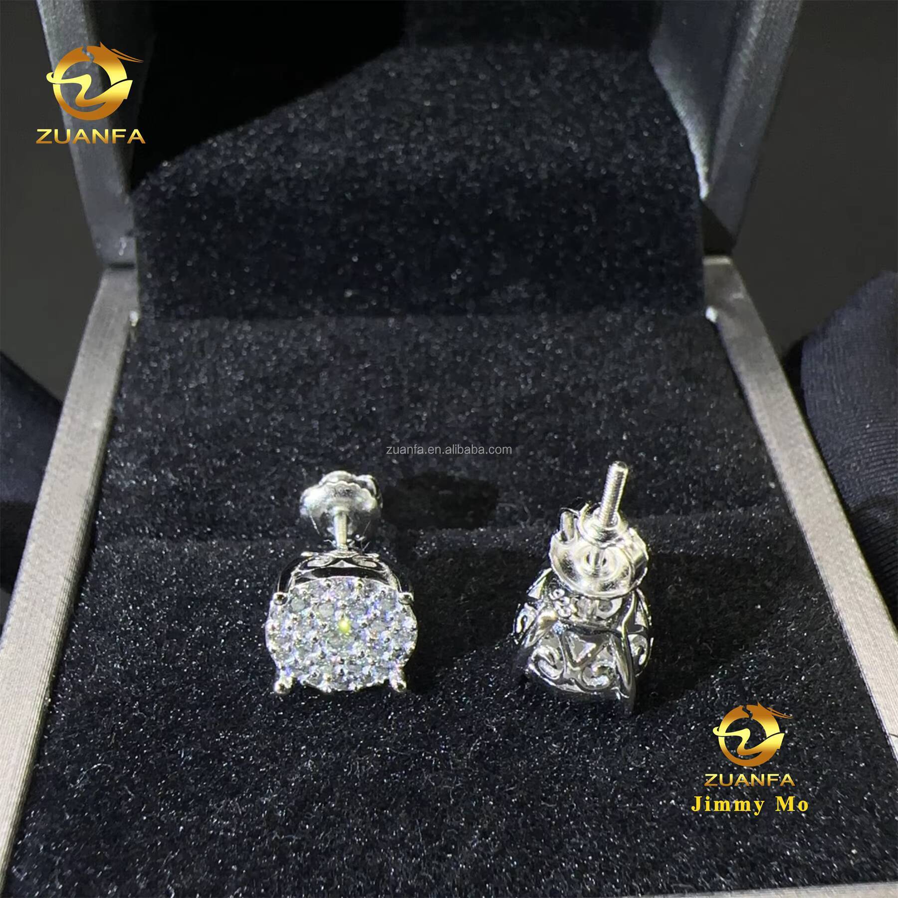 2025 New Arrivals Bulk Stock Best Selling Drop Shipping Men Iced Out Hip Hop Sterling Silver 925 Moissanite Stud Earrings Men