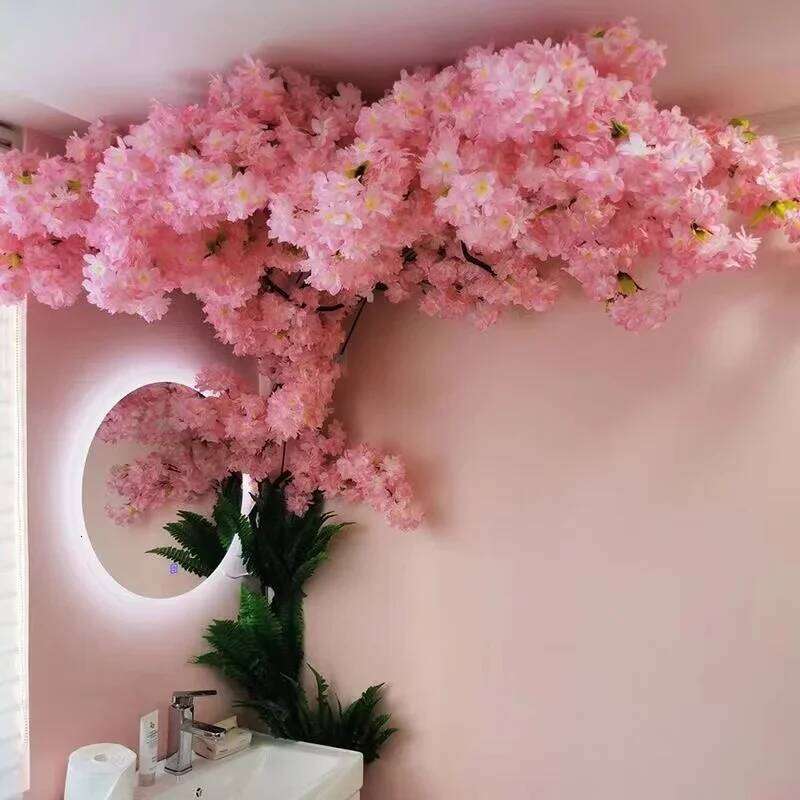 Artificial Cherry Tree Rattan Silk Wedding Background, Wall Flower, Home Decoration Y260130