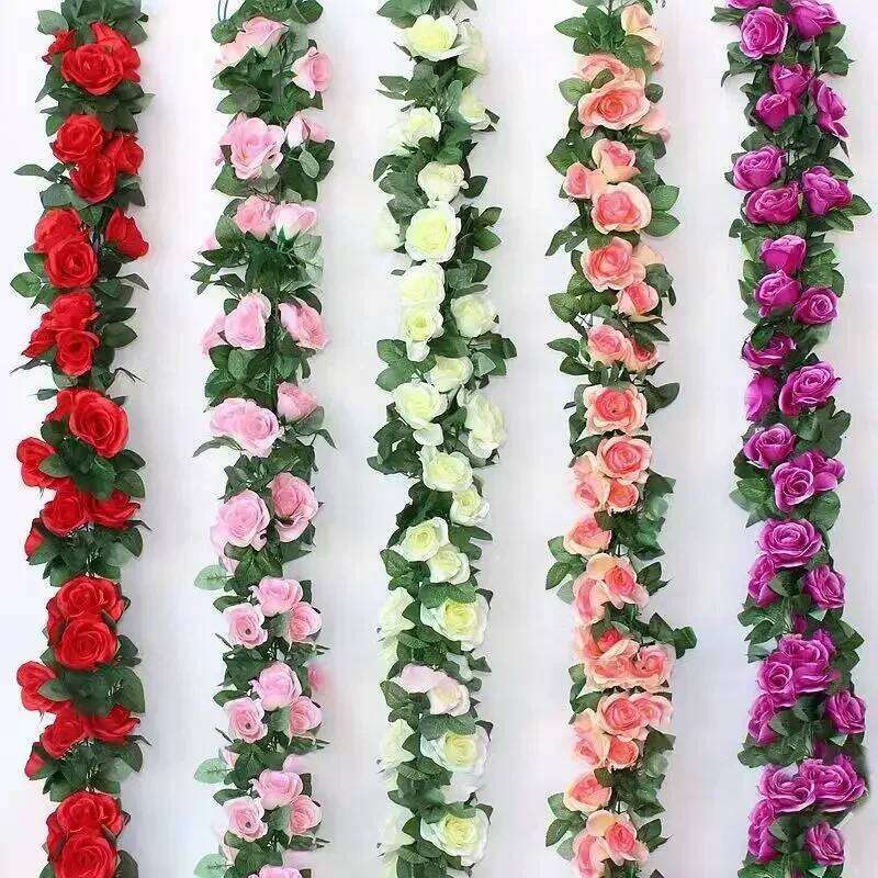 2.3m Flower for Garland White Pink Room Wedding Decoration Silk Artificial Rose Vine Han Home Decor W260130