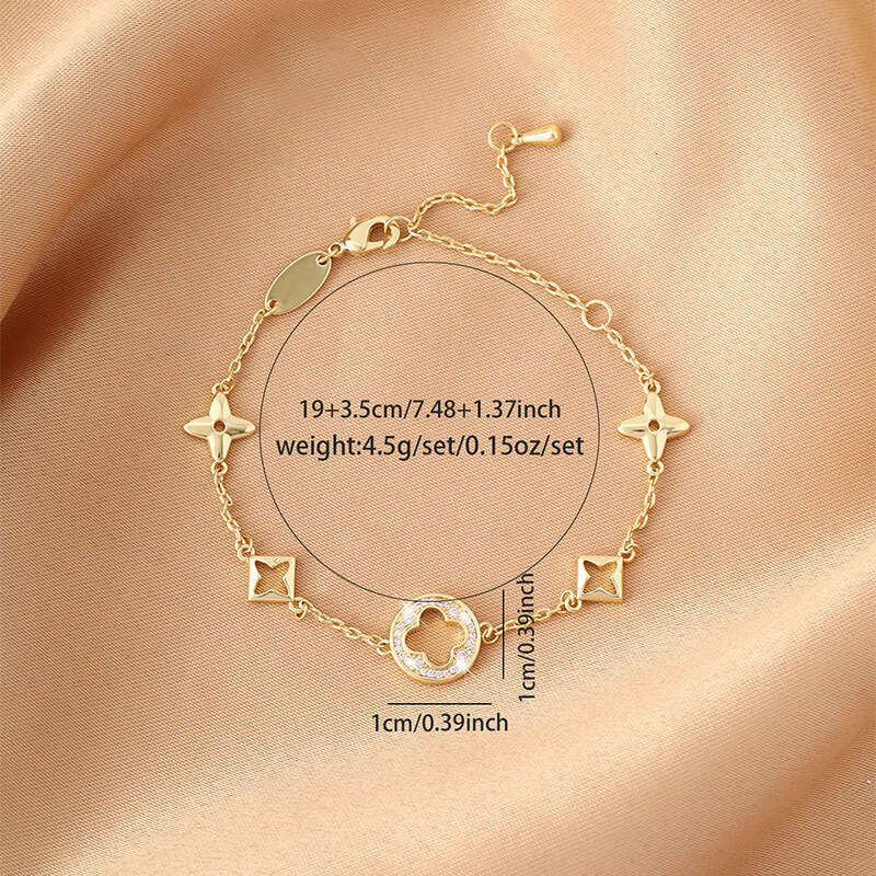 Openwork Four-Leaf Clover Women's Bracelet, French-inspired Luxury Fashion Jewelry Floral Women's Elegant Jewelry