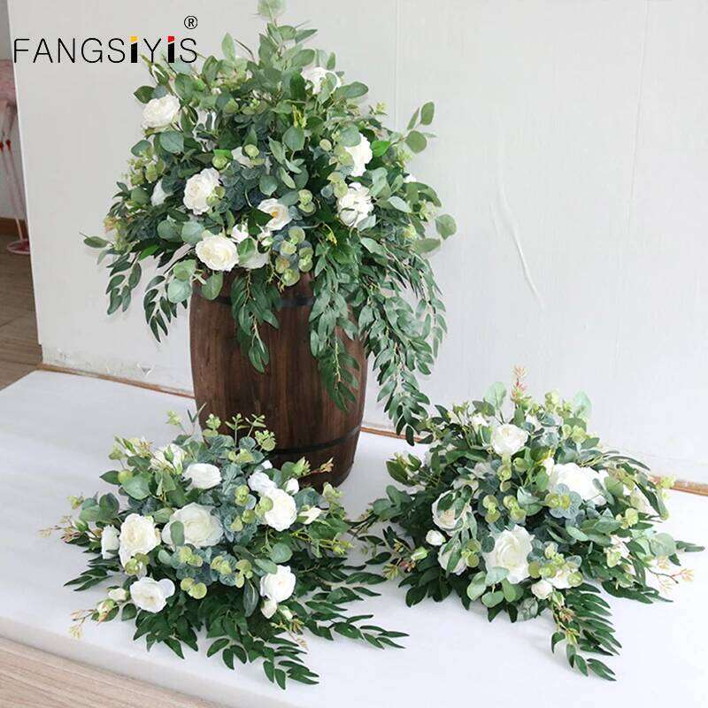 Luxury White Rose Gypsophila Babybreath Row Wedding Backdrop Prop Arrangement Event Party Decor Floral Table Flower decor Y260130