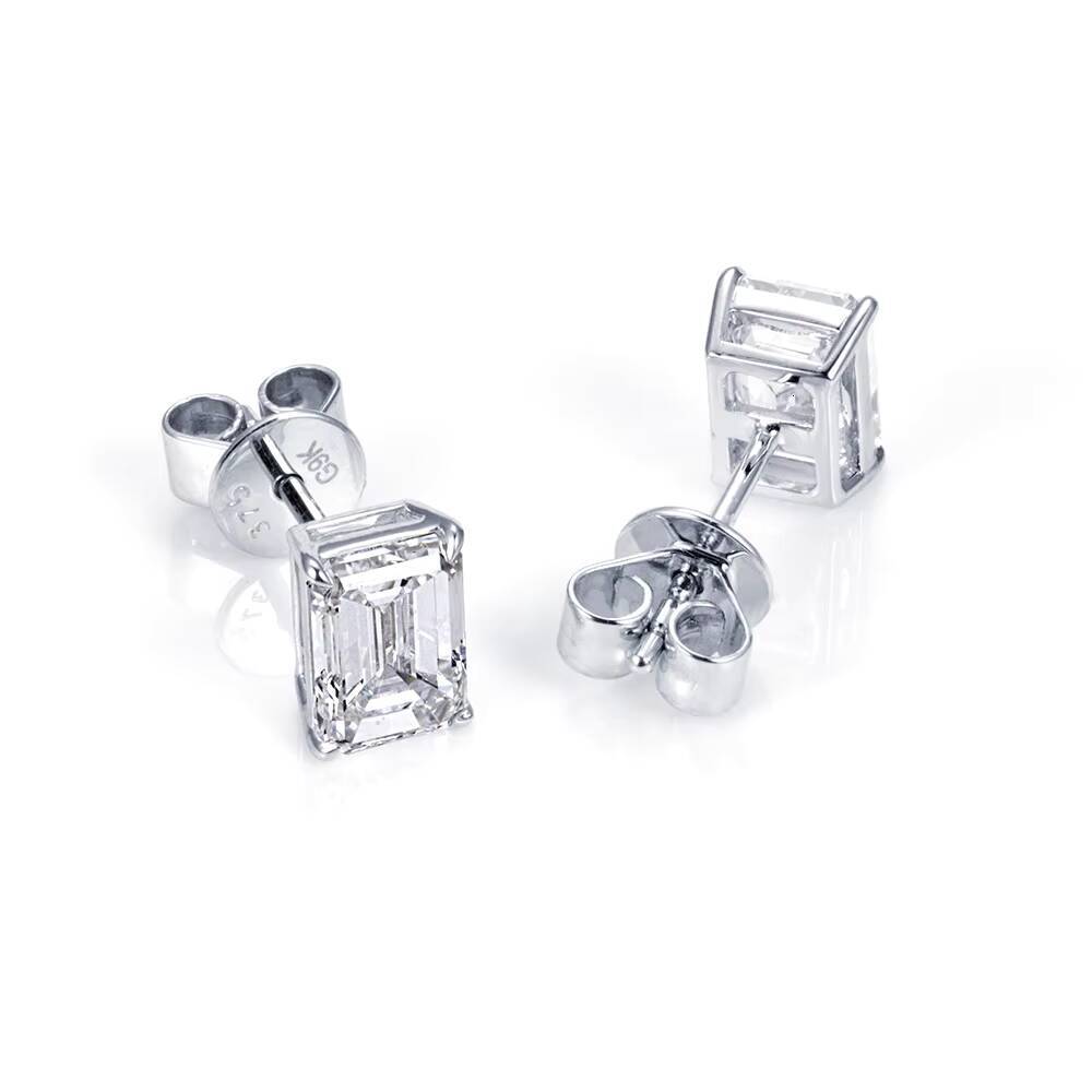 Ready to Ship MSE-368 9K White Gold Emerald Cut Lab Grown Diamond Stud Earrings