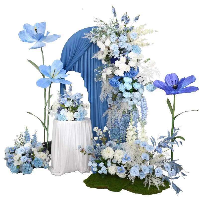 Blue White Rose Wedding Floral Arrangement Table Centerpieces Ball Event Arch Deco Hanging Corner Flowers Road Lead Floor Flower W260130