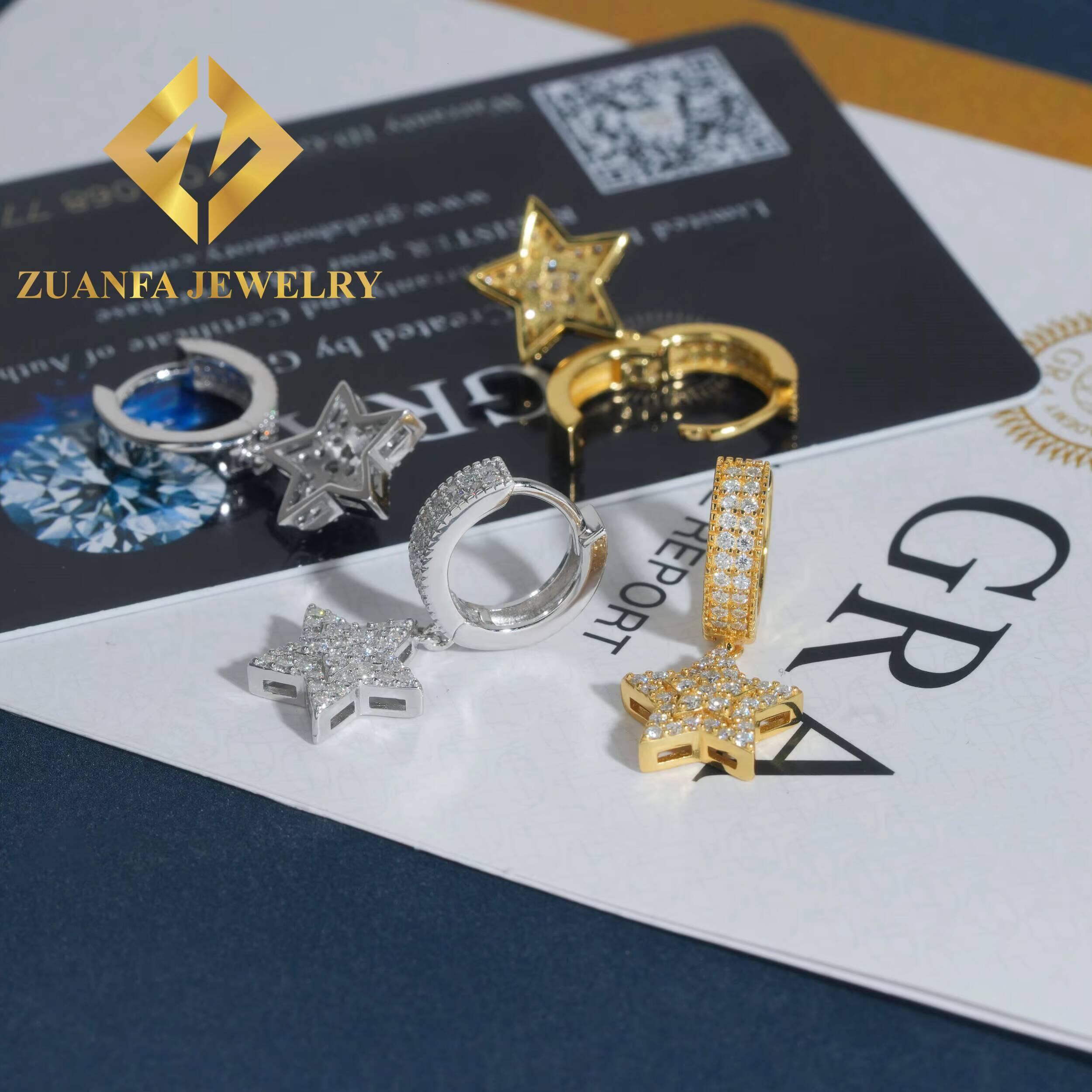 925 Sterling Silver VVS Moissanite Five-pointed Star Hoops Hip Hop Fashion Cross Design Hoop Earring for Women Men