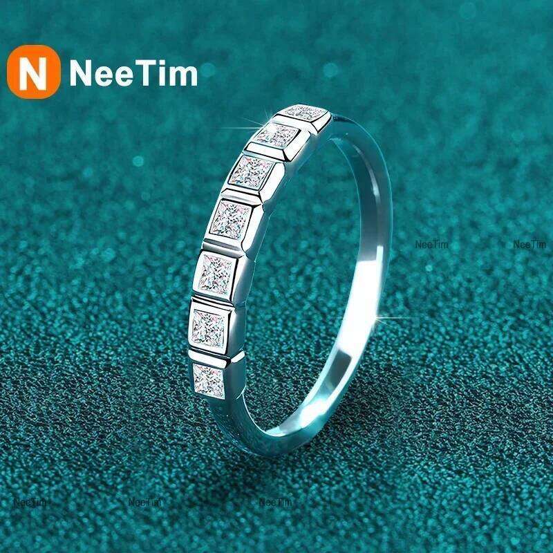 NeeTim All Princess Cut Moissanite Ring for Women 925 Sterling Silver Rings with White Gold Plated Wedding Proposal Promise Band XJ260130
