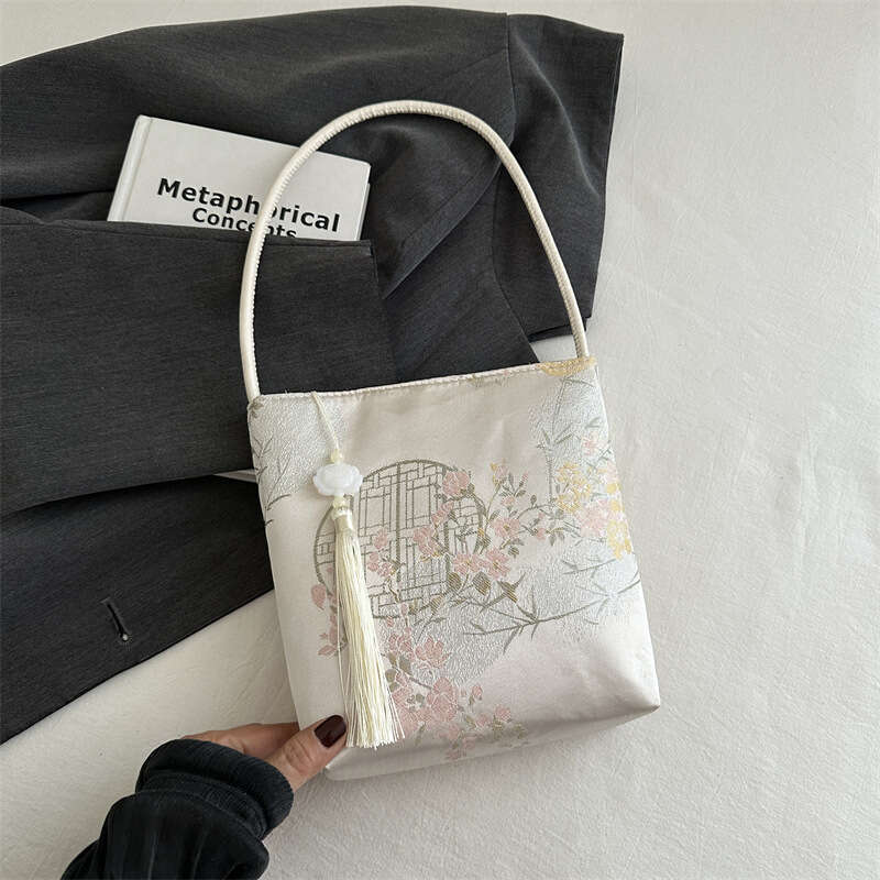 National Underarm Versatile New Chinese Style Silk High-End Tassel Single Shoulder Tote Bag For Women SHANGFANNI