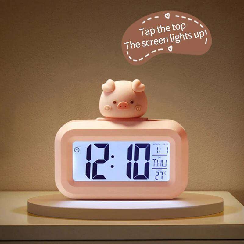 Animal LED Digital Rome Decor Cartoon Pig Alarm Clock with Night Light Room Cute Watch Bedroom Bedside Ornaments W260130