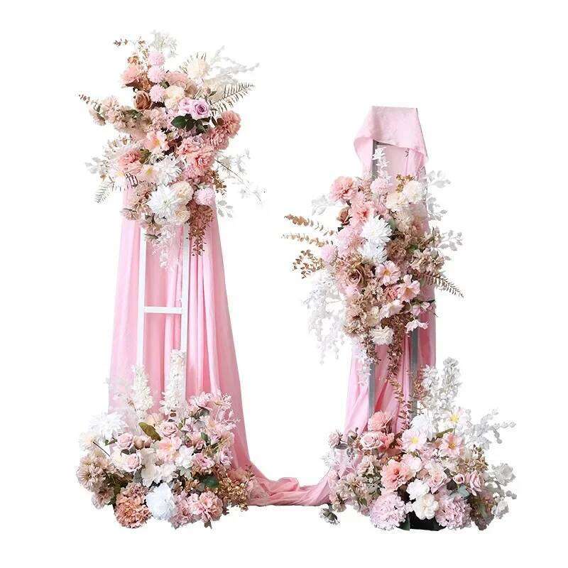 Light Pink Wedding Backdrop Rose ball Chrysanthemum Arch Hang Flower Row Aisle Floor Floral Arrangement Stage Props Decor W260130