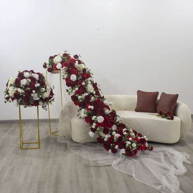 Red white colour Rose Large Artificial Flower Row Runner Wedding Backdrop Decor Floral Party showcase decoration prop Y260130