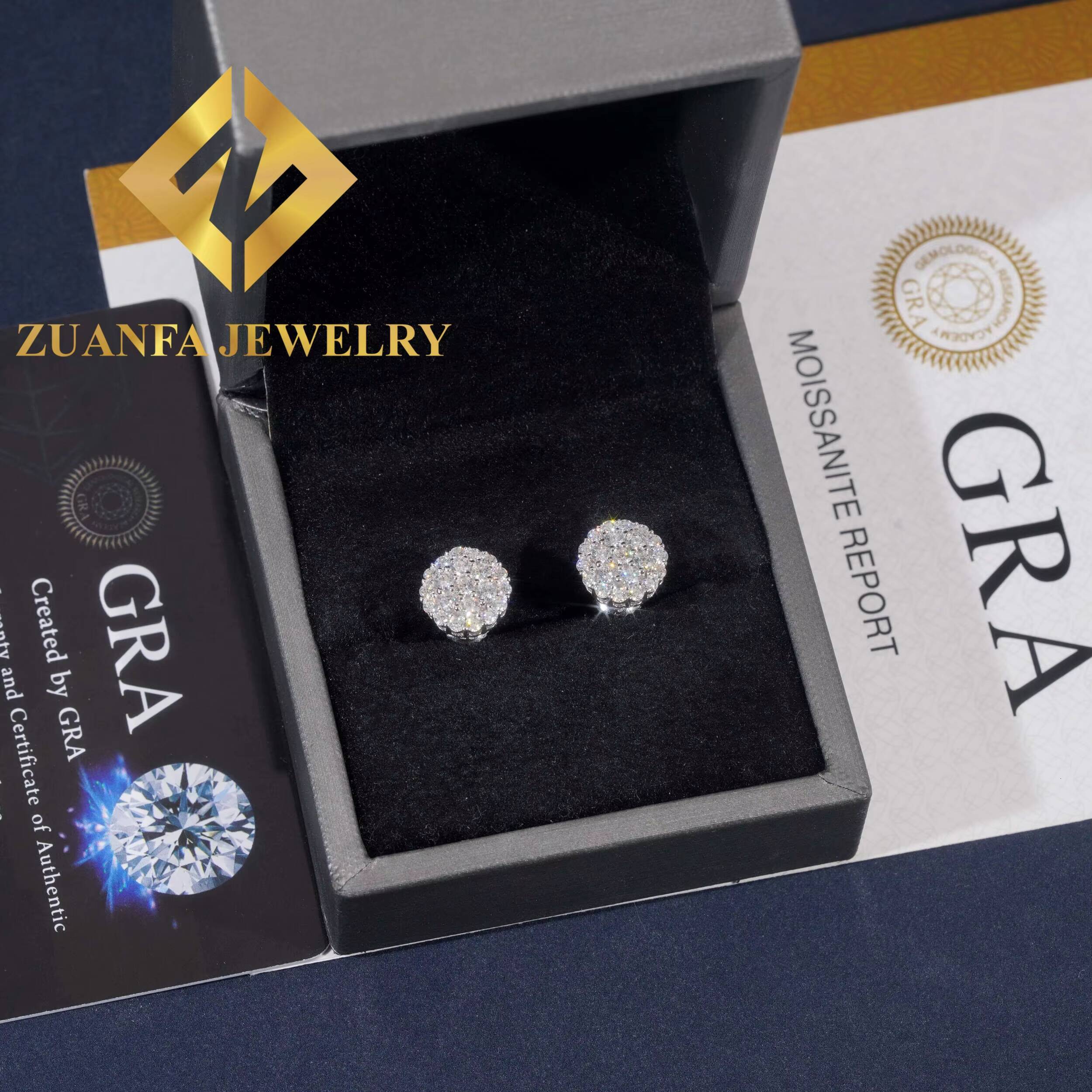 Wholesale Price Hip Hop Fashion Stud Earring 925 Sterling Silver VVS Moissanite Fully Iced Out Stud Earring