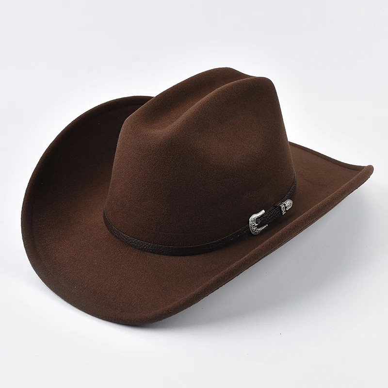 Unisex Western Cowboy Hat With Leather Vintage Big-edge Gentleman Cowgirl Jazz Hat Cloche Church Sombrero Hombre Caps 260120