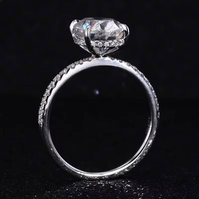 Hidden Halo Jewelry 14K/18K White Gold Brilliant Oval Shaped Moissanite Womens Engagement Rings