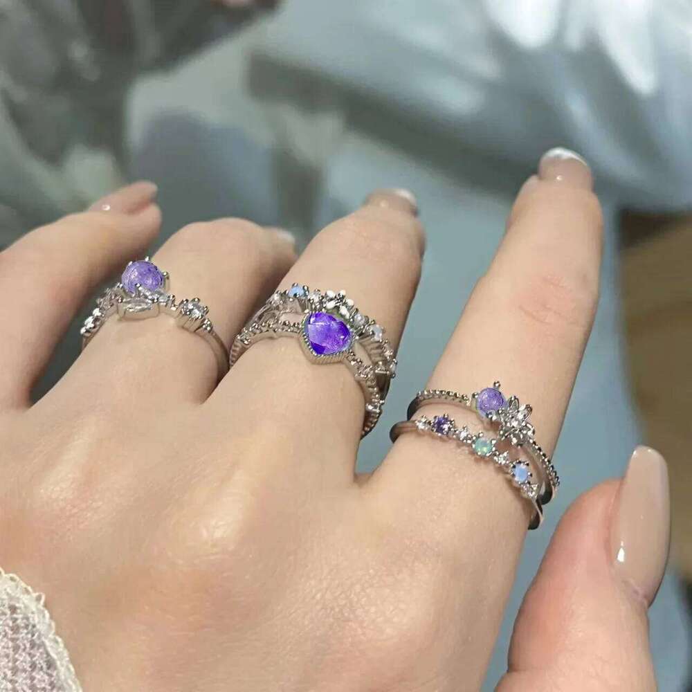 2024 Fashion Jewelry Crystal Heart Adjustable Ring Irregular Geometry Punk Vintage Rings Set for Women Girls Hot Sales XJ260130