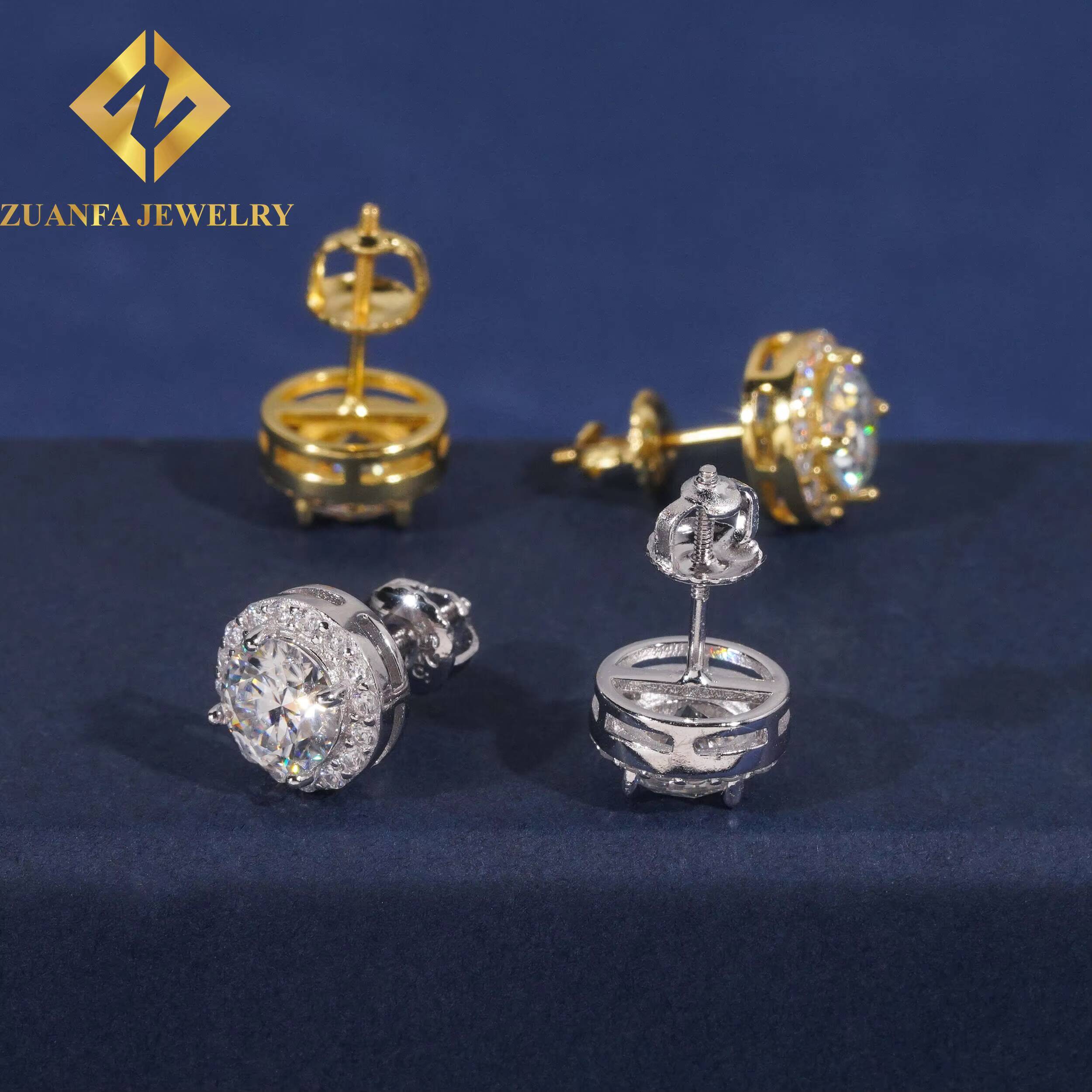 Popular Luxurious Stud Jewelry Fashionable 925 Sterling Silver VVS Moissanite Iced Out Stud Earring