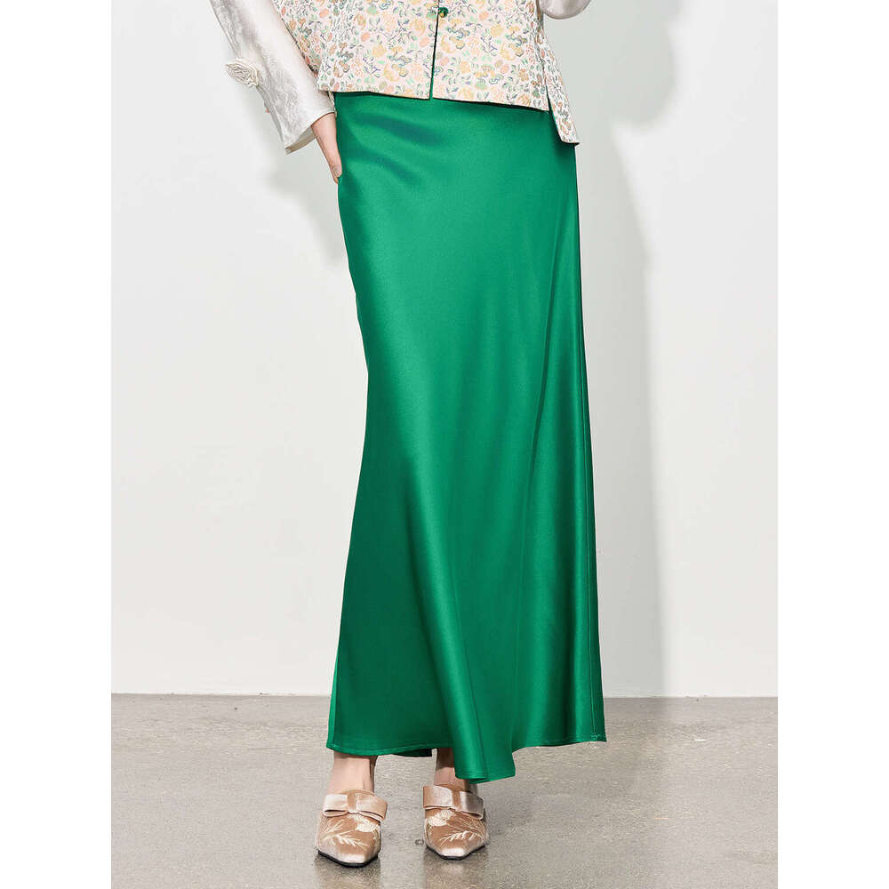 Zhihetang Versatile Glossy Asymmetrical Mermaid Vintage Draped High Waist Bodycon A-Line Long Skirt 668 LEEGO LENS