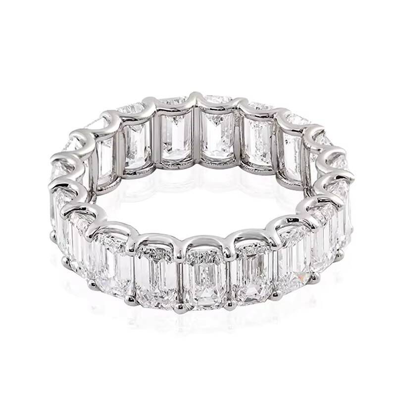 Emerald Cut D VVS Moissanite Ring 18K 14K 10K Solid White Gold Customized Fashion Jewelry Rings Set for Wedding Engagement