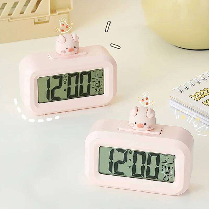 Kawaii LED Digital Cartoon Pig Alarm Clock with Night Light Room Watch Bedroom Bedside Ornaments Cute Rome Decor W260130