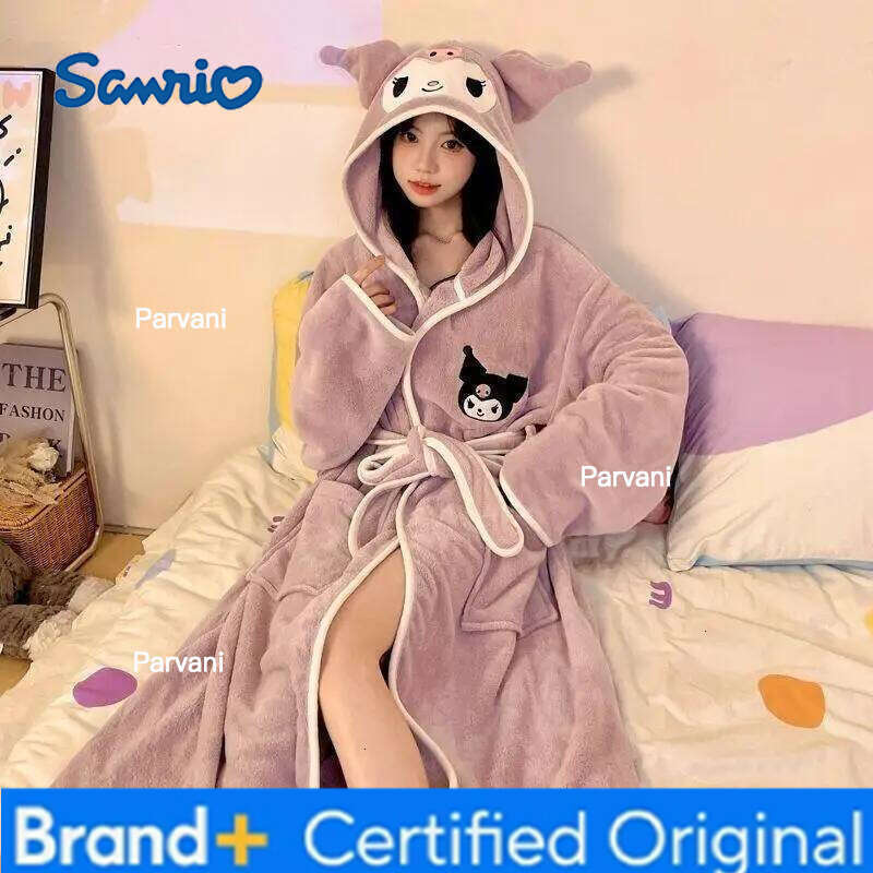 Sanrio Cinnamoroll Hello Kitty Nightgown Cartoon Cute My Melody Kuromi Thick Absorbent Quick-Drying Long Adult Bathrobe Pajama H260130