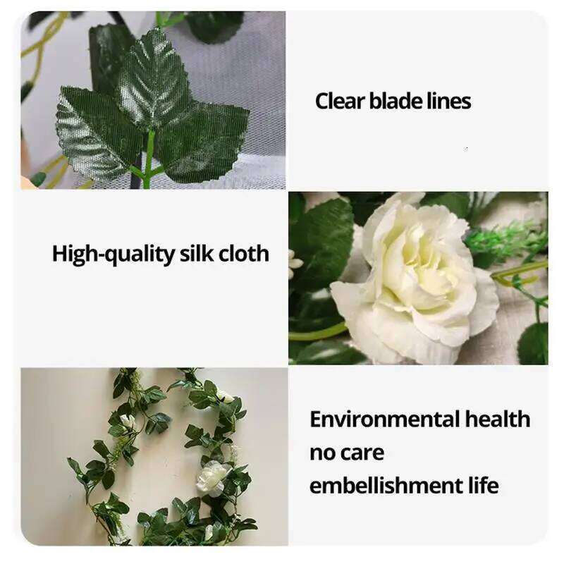 2M White Artificial Flowers Vine Fake Rose Flower Rattan for Wedding Christmas Decoration W260130