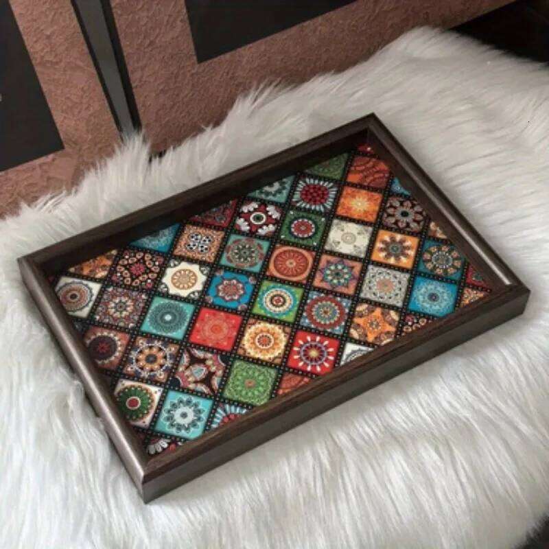 Bohemian Style Handmade Wooden Jewelry Tray Desktop Foyer Storage Home Decoration