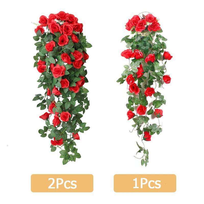 Artificial Flower Rattan Fake Plant Vine Wall Hanging Roses Flowers for Home Wed Party interior outdoor Decoration Y260130