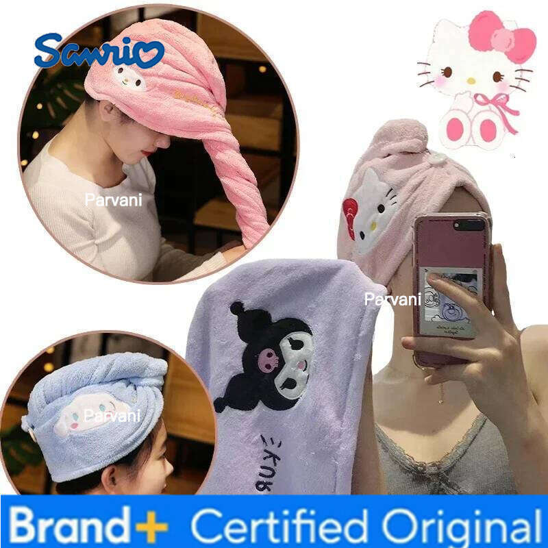 Sanrio Hello Kitty Cartoon Bath Dry Cap Girl Kuromi Anime Wipe Super Absorbent Quick-Drying Towel Hair Hat H2601301