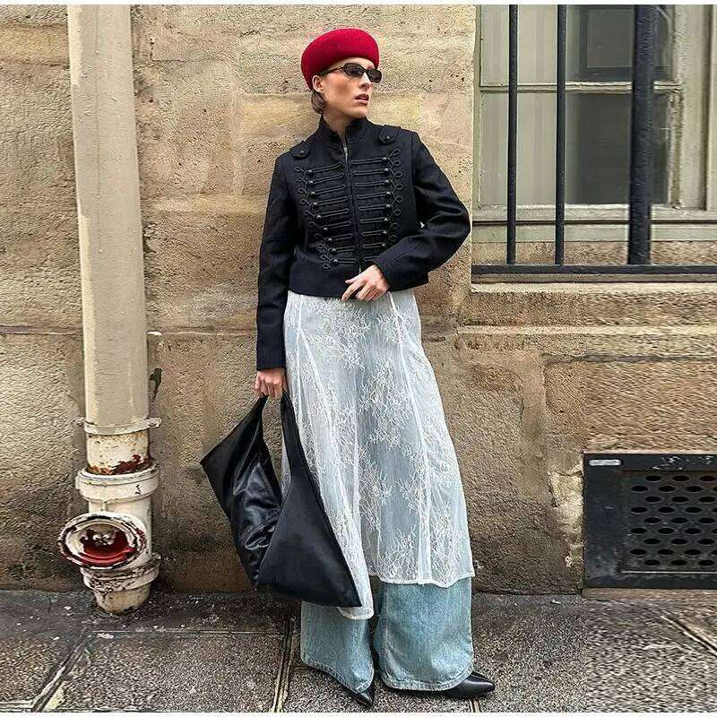 ZHE HAN Fashion Stand Collar Short Jacket Women's Single Breasted Full Sleeve Cropped Coat 2026 Spring New Lady Casual Style Outerwear