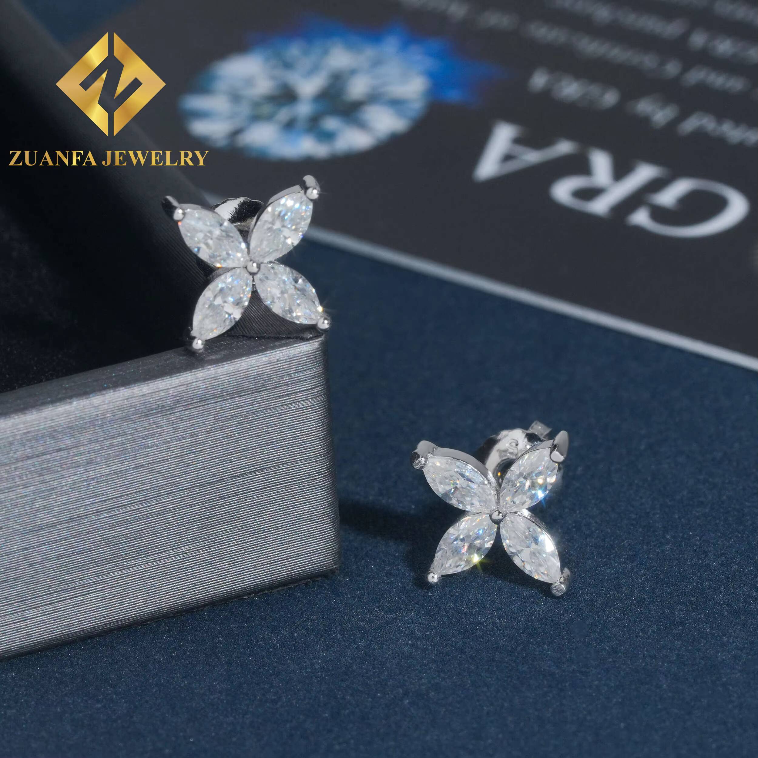 Luxury Moissanite Stud Earrings GRA Certified 925Sterling Silver Ear Stud Fashion Jewelry Flower Diamond Earrings