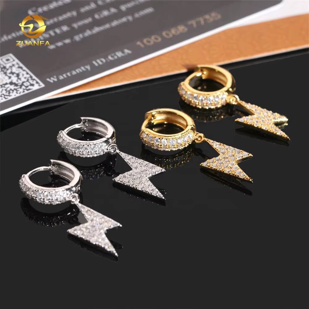 Iced Out Jewelry Lightning Charm VVS Moissanite Fashion 925 Sterling Silver Diamond Earrings
