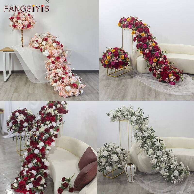 New Luxuy Rose Peony green leaf Artificial Large Runner Row Flower Ball Wedding Backdrop Decoatian Event Party show Props W260130