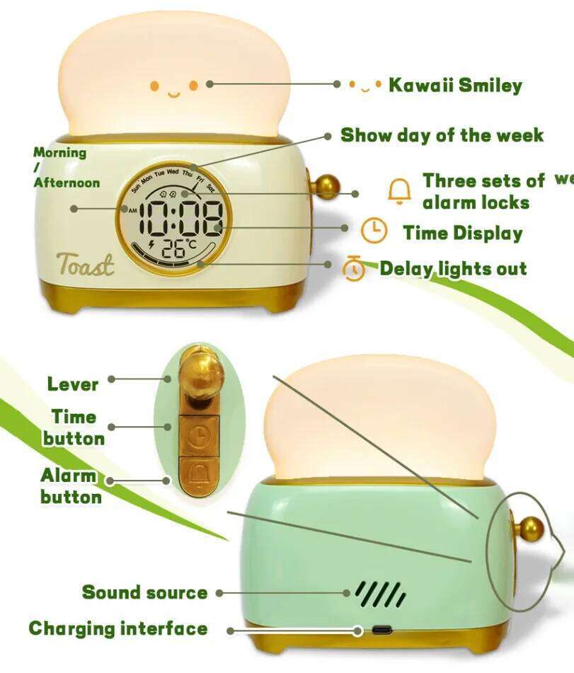 Kid Alarm LED Night Light Digital Clock Children's Sleep Trainier For Home Bedroom Bedside Cute Temperature Display Reloj W260130