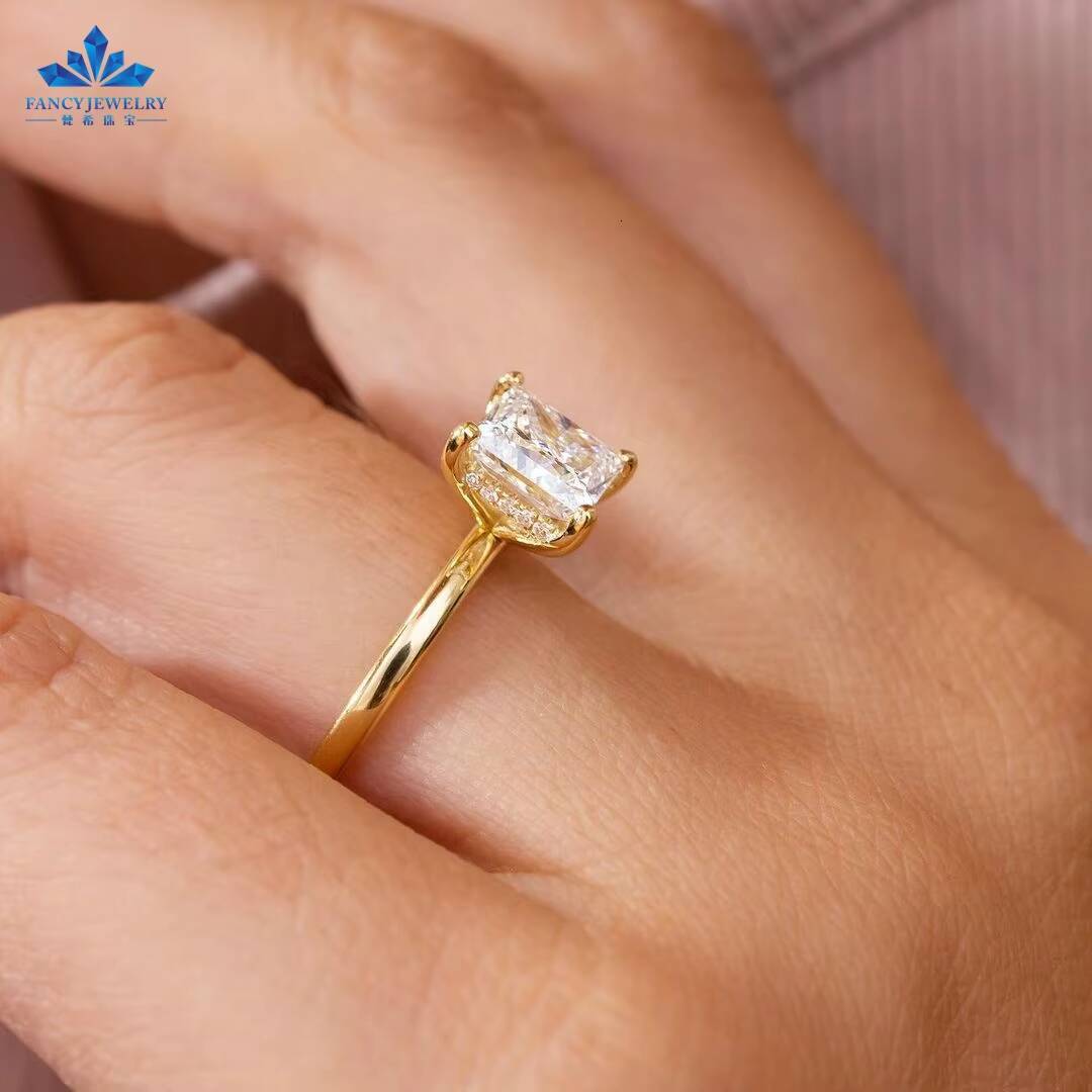 Fine Jewelry for Women Men 2CT D VVS Princess Cut Moissanite Diamond Ring in 14K/18K Yellow Gold with S925 Elegant Luxurious