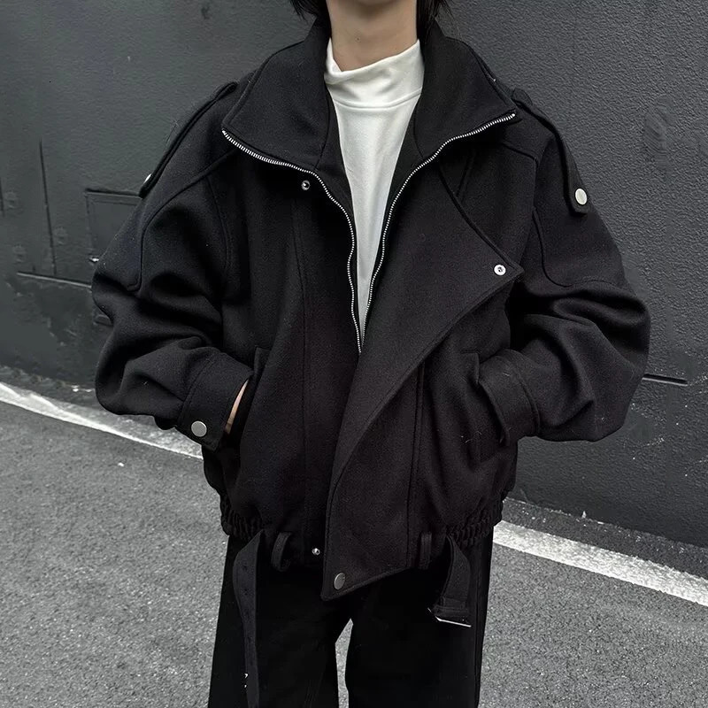 PFHQ Korean Style Male Woolen Jacket 2025 Autumn Winter Fashion n Patchwork Lapel Handsome Zipper Short Coats 21E7819 260122