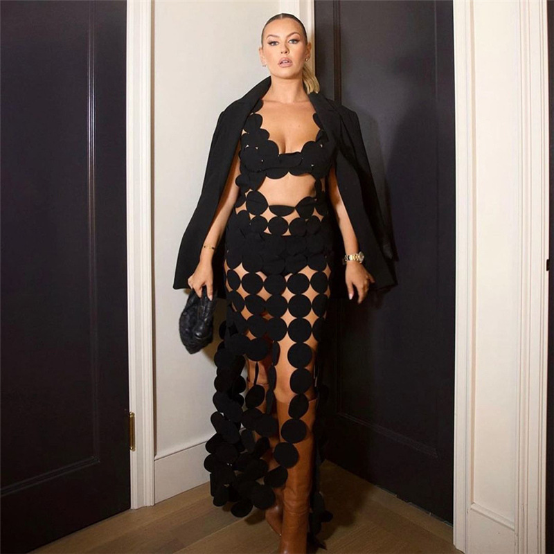 Luxury Brand Designer Clothes 2023 European And American Style Summer Women's Fashion New Sexy Sleeveless Hollow High Waist Slim Fit Long Dress