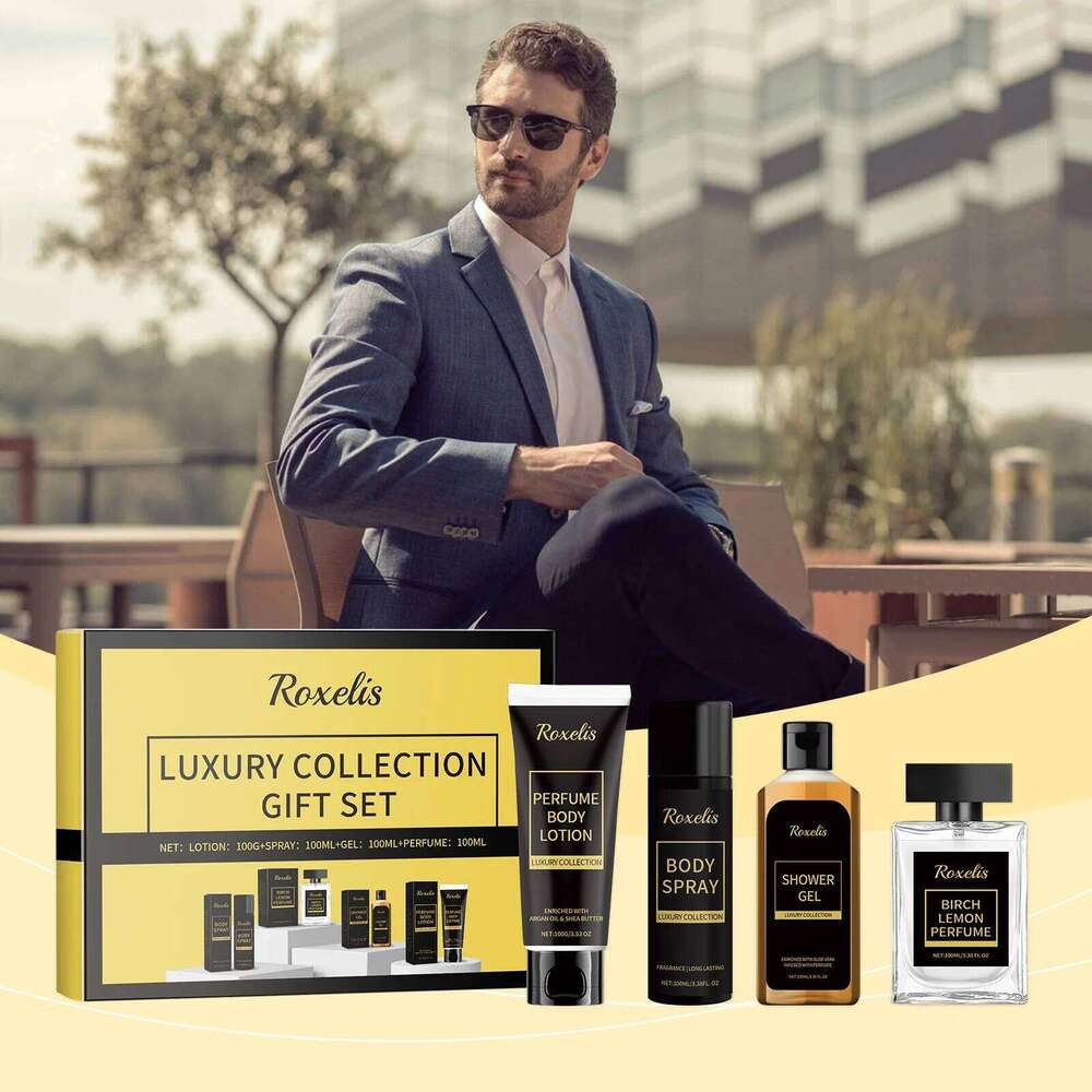Roxelis 1set Men's Luxury Perfume Gift Lasting Fragrance Charming Gentlemen Pheromone Scent Men Glamour Body Wash Care Set H260130