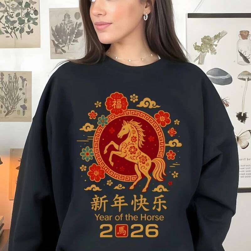 of the Horse Sublimation Chinese Design Lunar New Year Clipart Red Gold Zodiac Digital Download matching hoodies luanyun